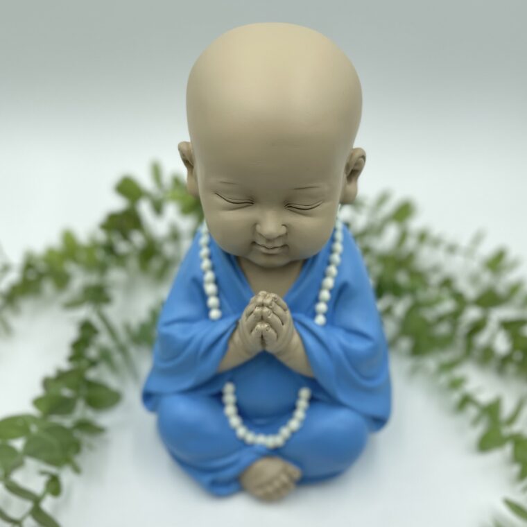 Praying Monk Statue Blue 23cm