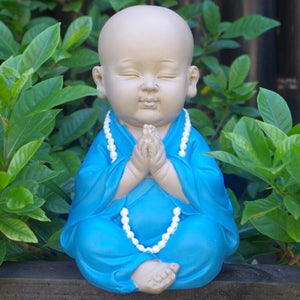 Praying Monk Statue Blue 23cm