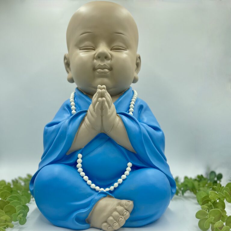 Praying Monk Statue Blue 45cm