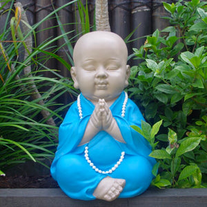 Praying Monk Statue Blue 45cm