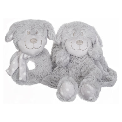 Grey Puppy Comforter & Rattle Gift Set