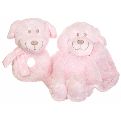 Pink Puppy Comforter & Rattle Gift Set