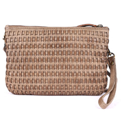 Rimini Ladies Leather Woven Bag - Taupe