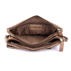 Rimini Ladies Leather Woven Bag - Taupe