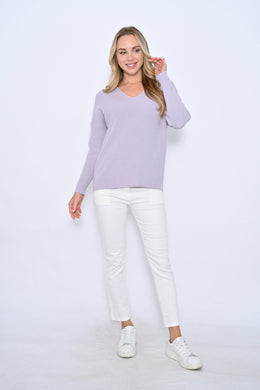 Cali & Co V Neck Ribbed Knit Jumper Lilac