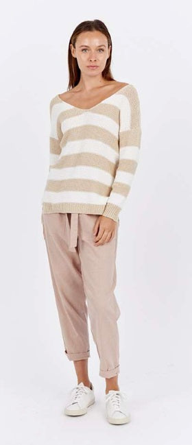 Roma Stripe Knit Stone & White