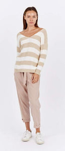 Roma Stripe Knit Stone & White