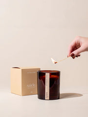 Large Amber Wood Wick Soy Candle - Sea Salt & Sage