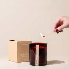 Saide Large Amber Wood Wick Soy Candle - Mimosa & Mandarin