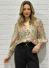 Floral Foil Print Blouse – Cream