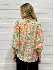 Floral Foil Print Blouse – Cream