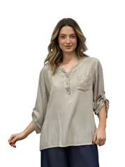 Blouse with Sequin Trim - Mocha
