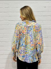 Floral Foil Print Blouse – Blue