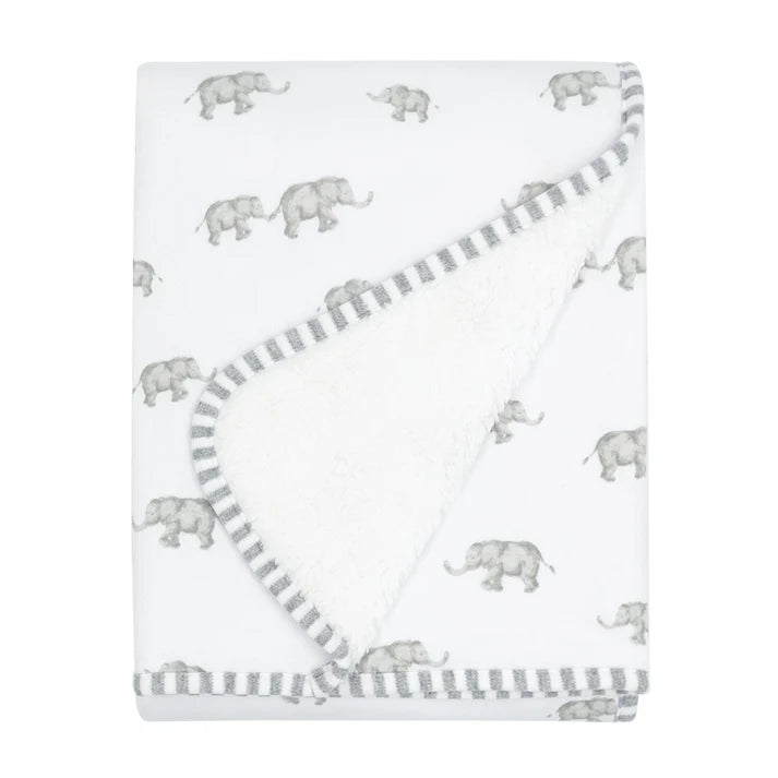 Jersey Sherpa Baby Blanket Watercolour Elephants