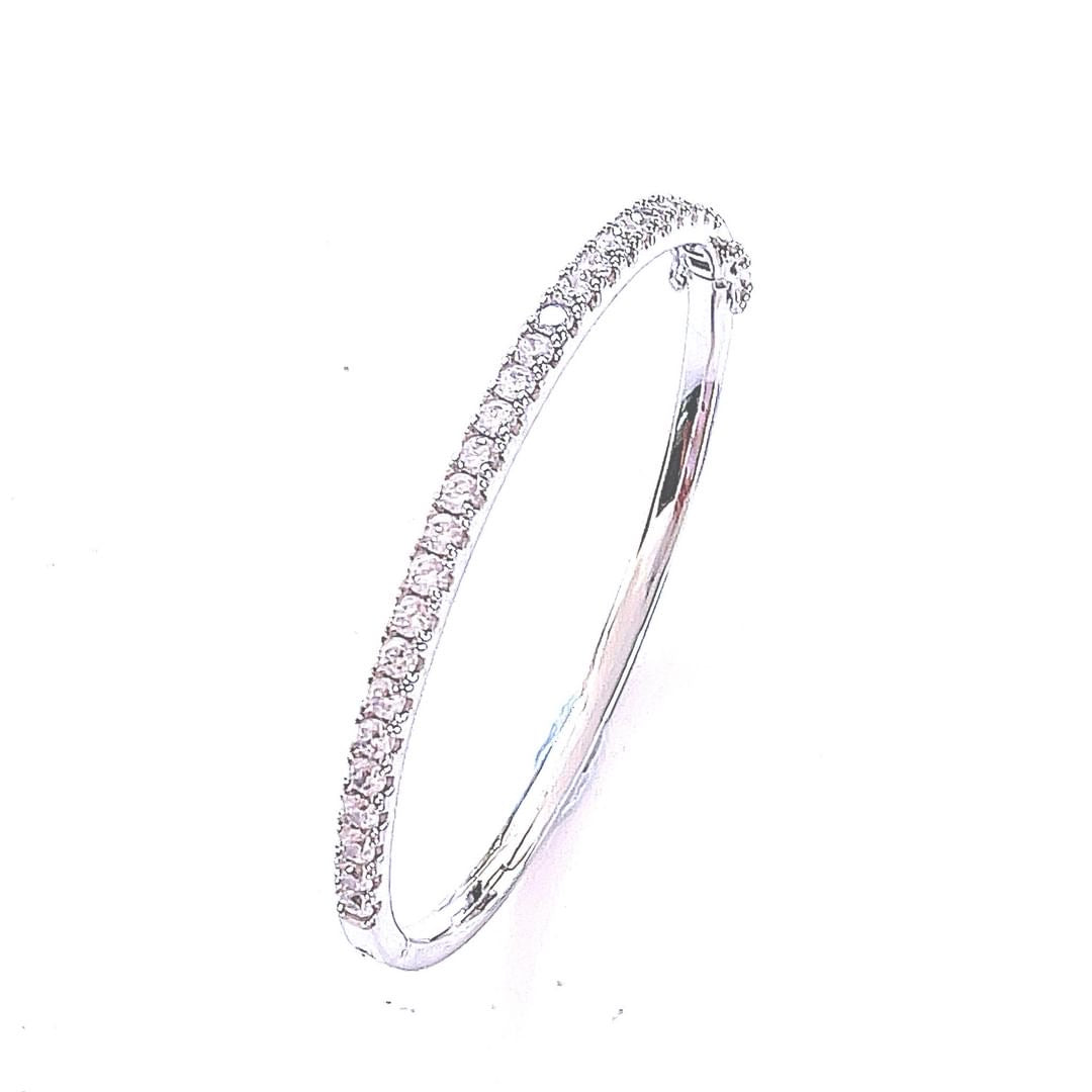 Vina Precious Metal Plated Sterling Silver 2mm Cubic Zirconia Claw Setting Bangle