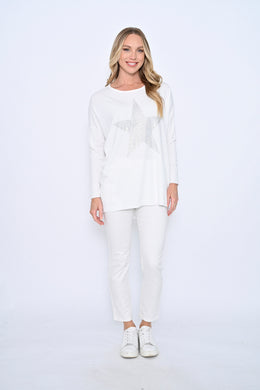 Cali & Co Embellished Star Knit Top White