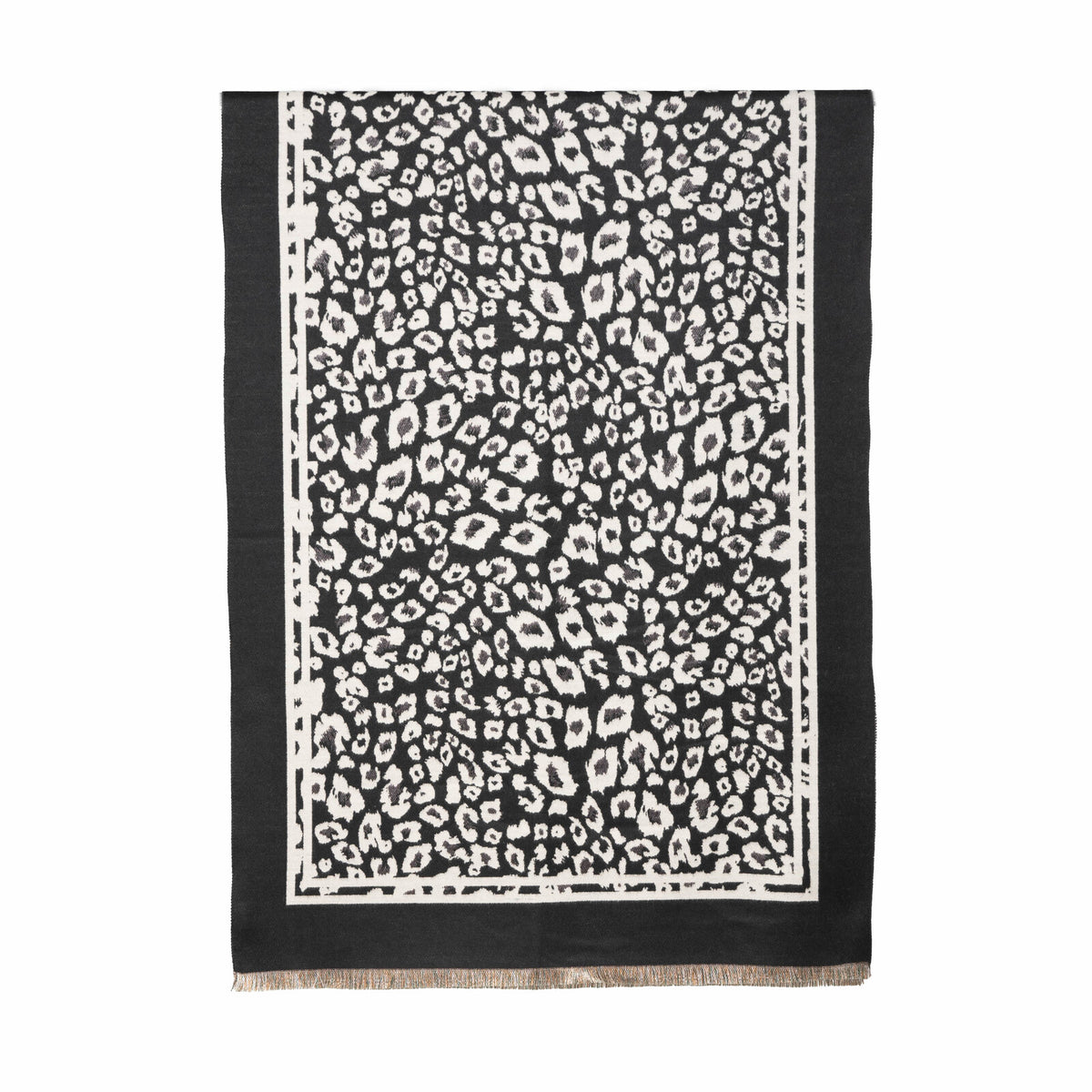 Black Beige Reversible Animal Print Scarf