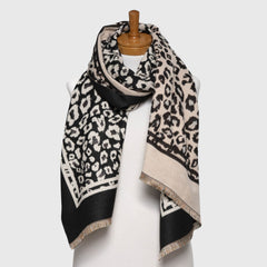 Black Beige Reversible Animal Print Scarf
