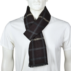 Brown Reversible Plaid Checked Scarf