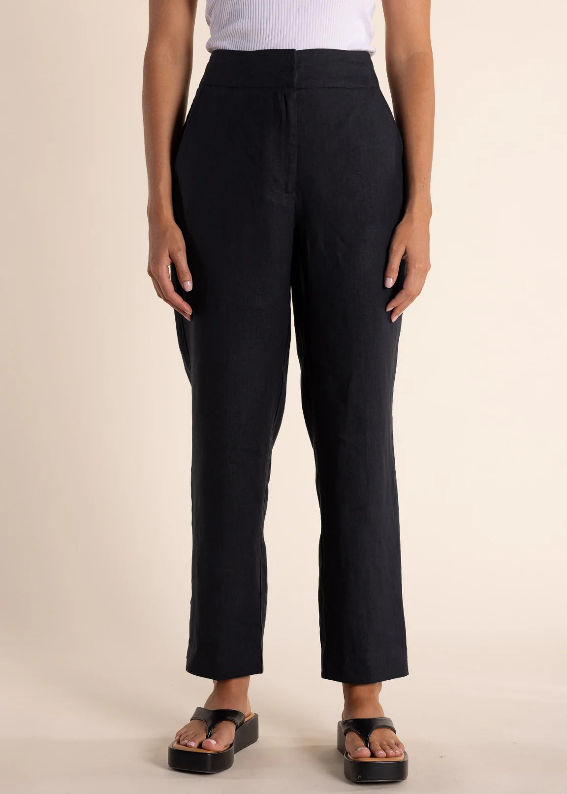 Relaxed Fit Linen Pants - Black