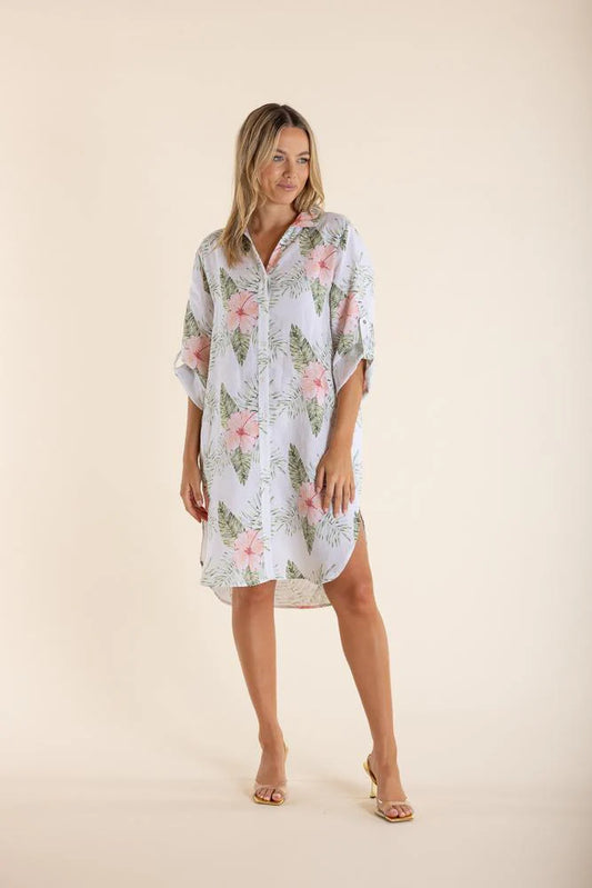 Tropical Print Shirt Dress