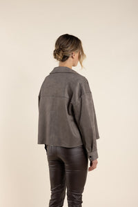 Two T's Faux Suede Boxy Jacket Clove
