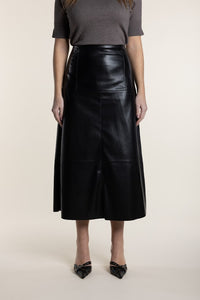 Two T's Faux Leather Midi Skirt Black