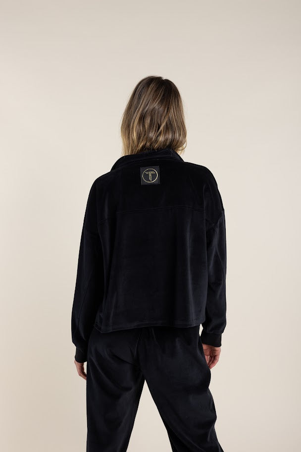 Two T's Cropped Velour Jacket Black