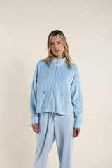 Two T's Cropped Velour Jacket Ice Blue
