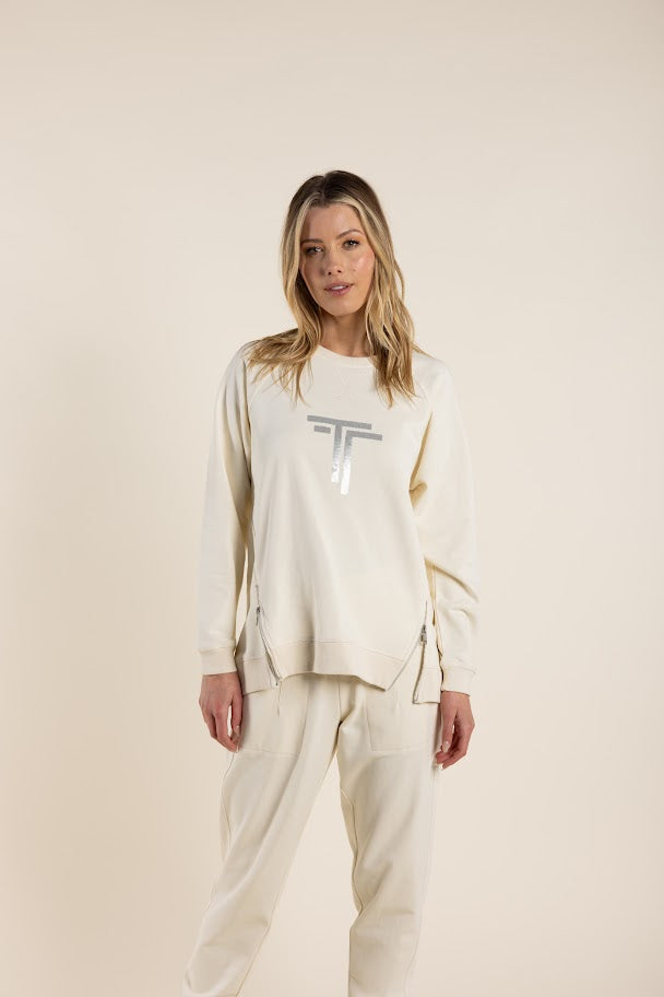 Two T's Sequin Logo Sweat Ivory