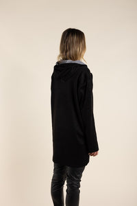 Two T's Two Tone Hooded Coat Black/Grey