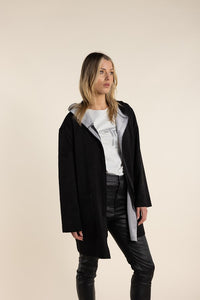 Two T's Two Tone Hooded Coat Black/Grey