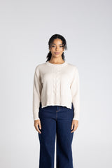 Two T’s V-Neck Cable Knit – Oat with Winter White Tip Sweater