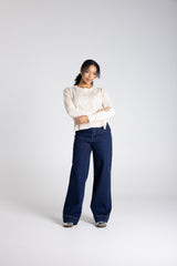 Two T’s V-Neck Cable Knit – Oat with Winter White Tip Sweater