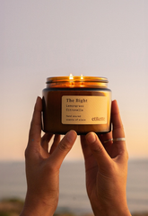 Etikette hand-poured soy candle in amber glass jar