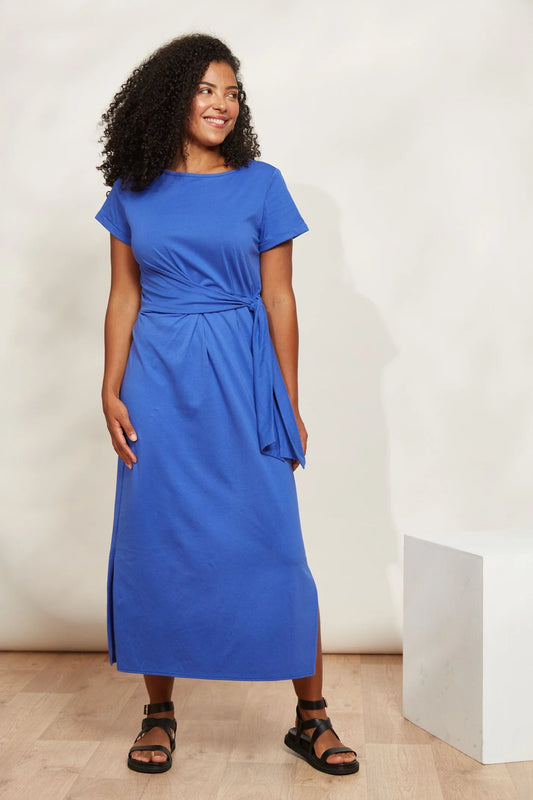 Mock Wrap Tie Dress - Blue