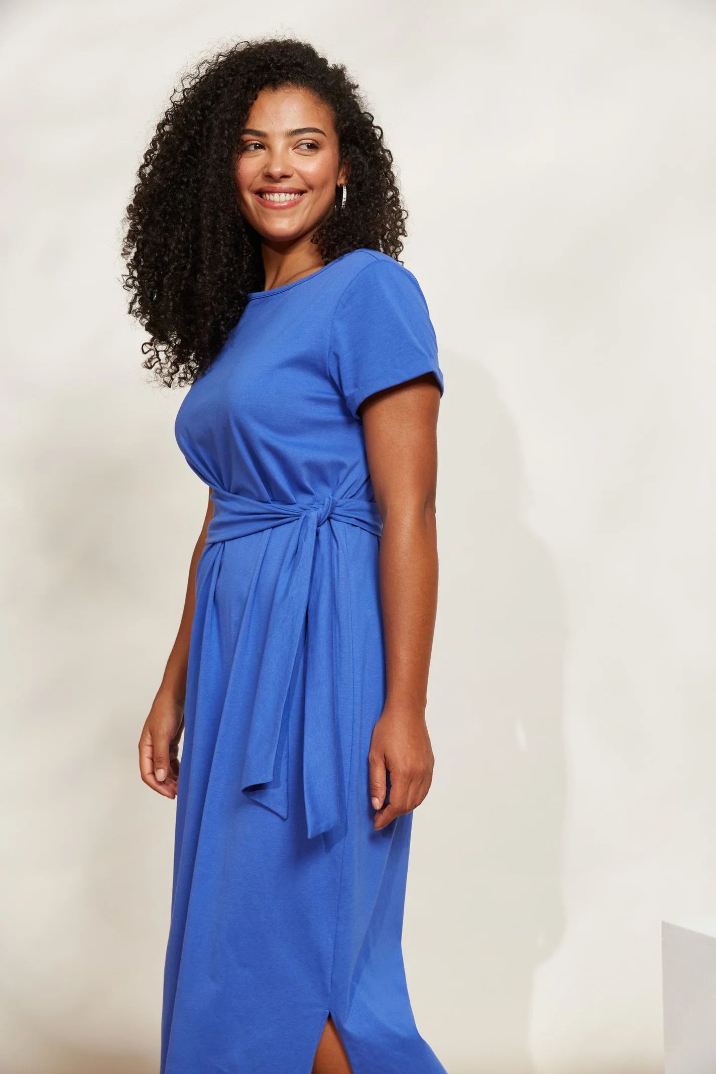 Mock Wrap Tie Dress - Blue