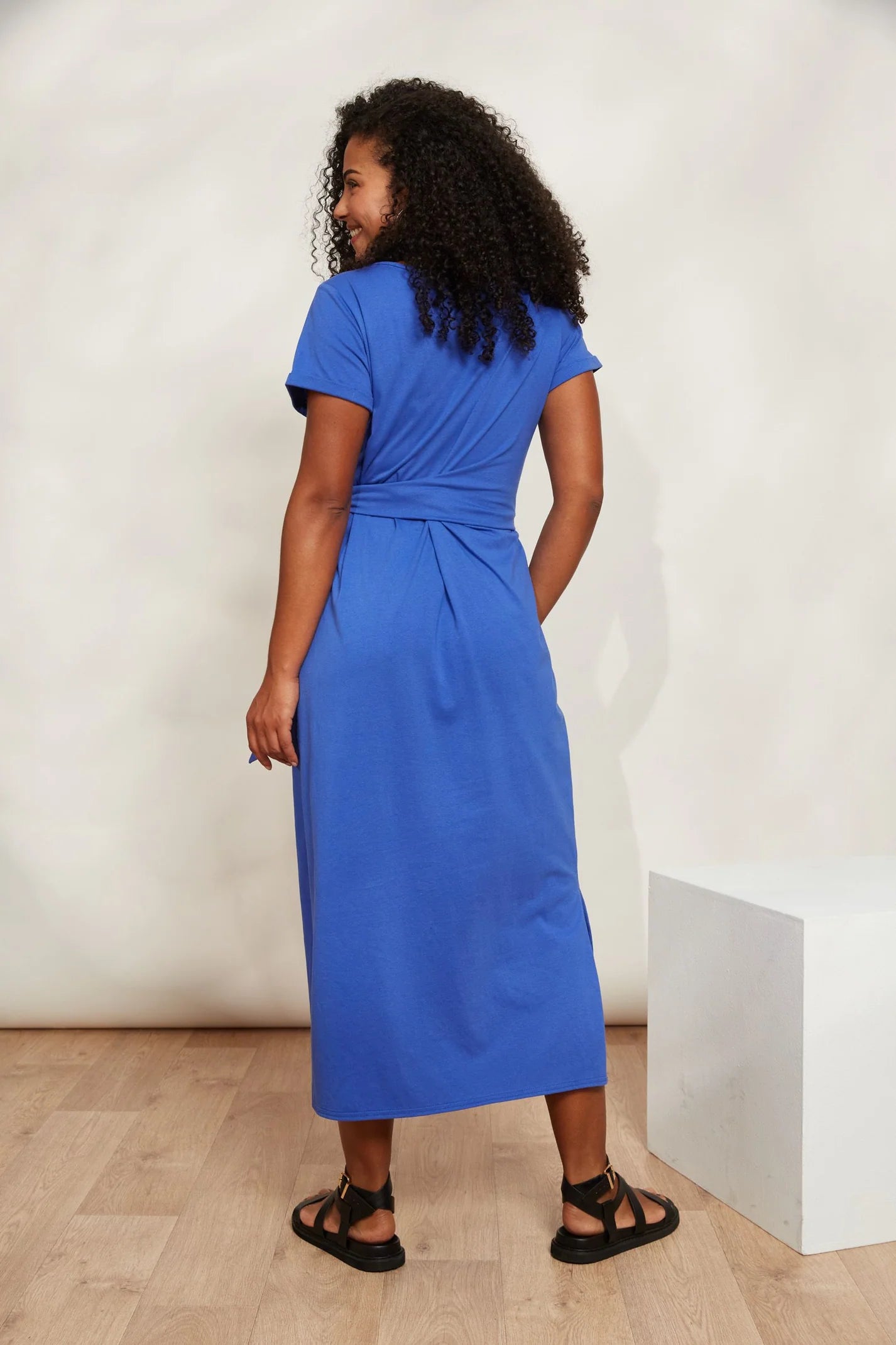 Mock Wrap Tie Dress - Blue