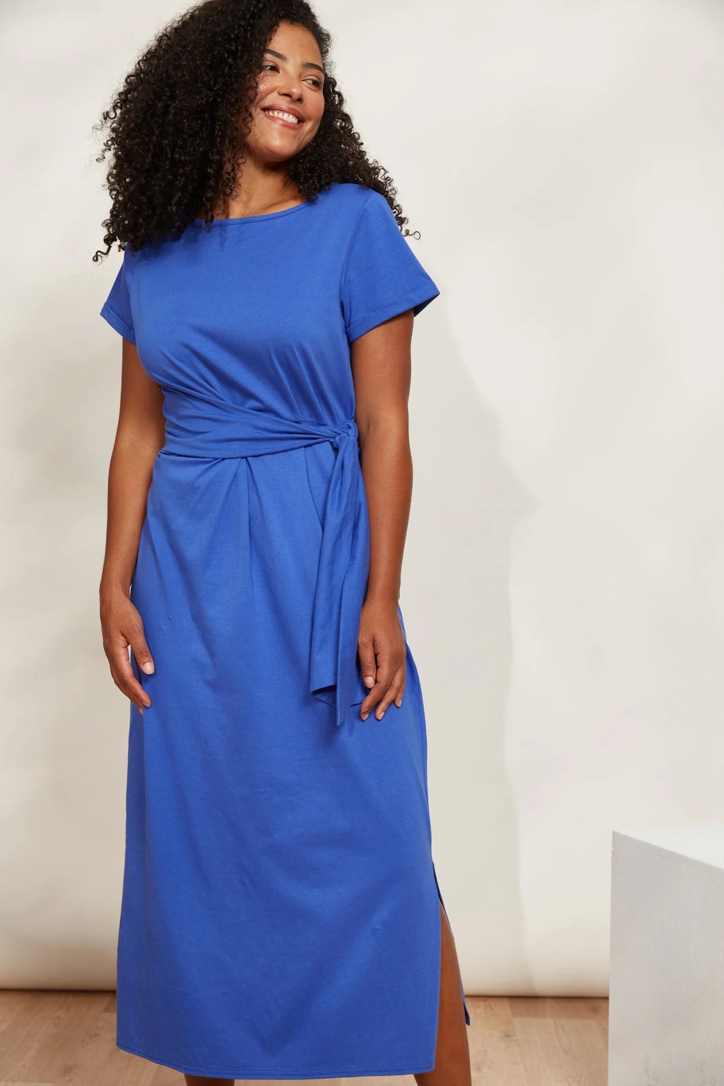 Mock Wrap Tie Dress - Blue