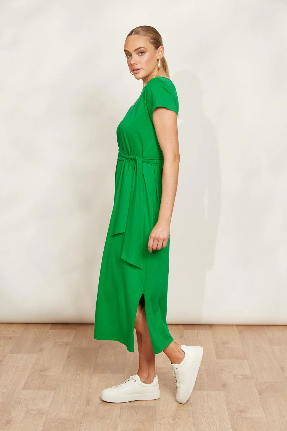 Mock Wrap Tie Dress - Green