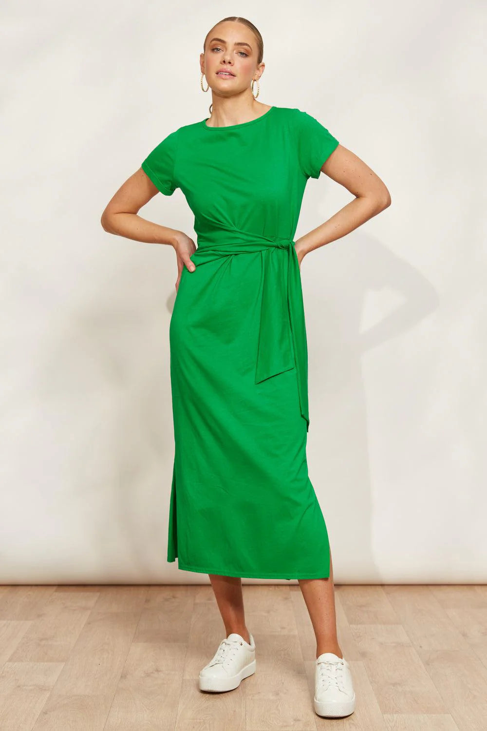 Mock Wrap Tie Dress - Green