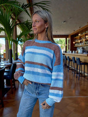 Worthier Stripe Knit Top – Blue, Brown & White Striped Knit