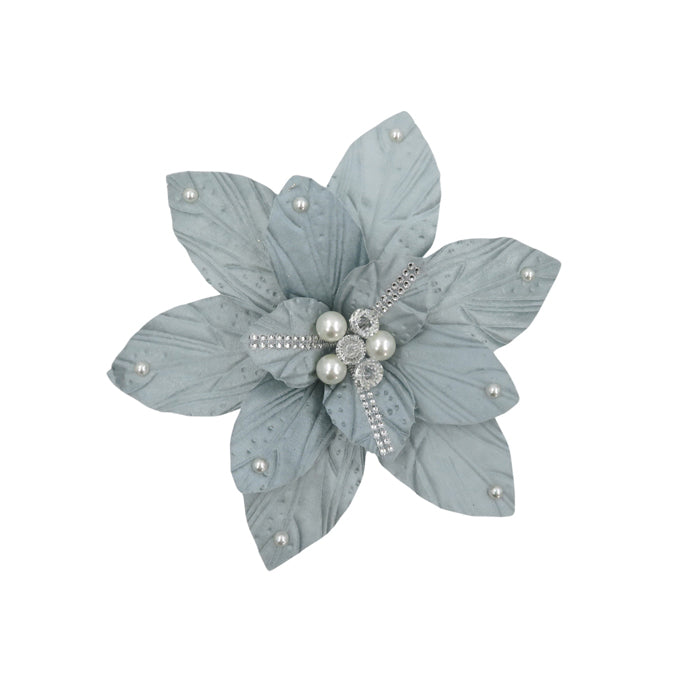 Grey and Silver Poinsettia Fabric Clip for Christmas Decor