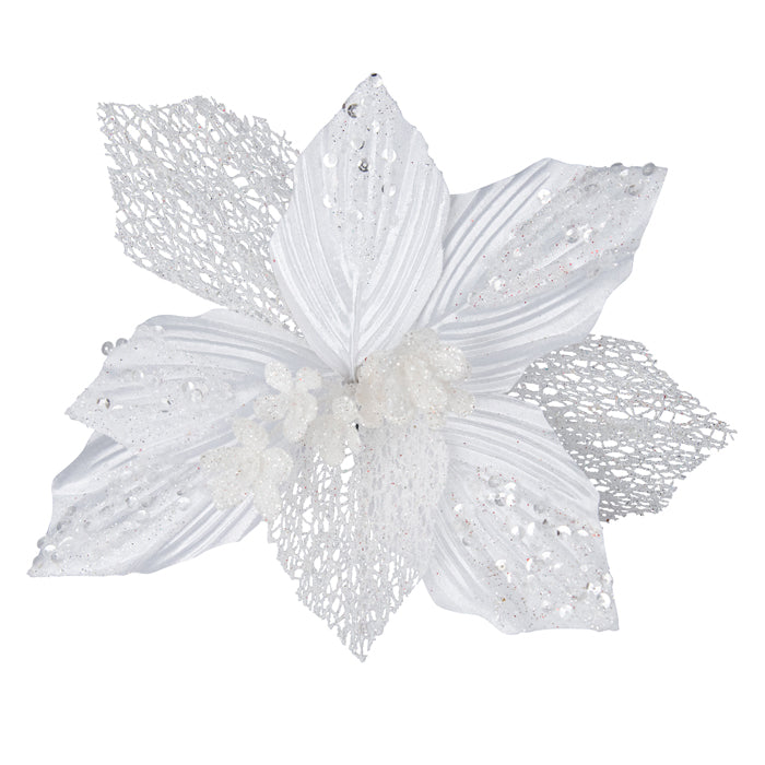 White Poinsettia Clip-On for Holiday Decor