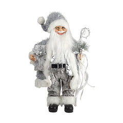 Festive Silver Fabric Santa Claus with Staff for Christmas Decor