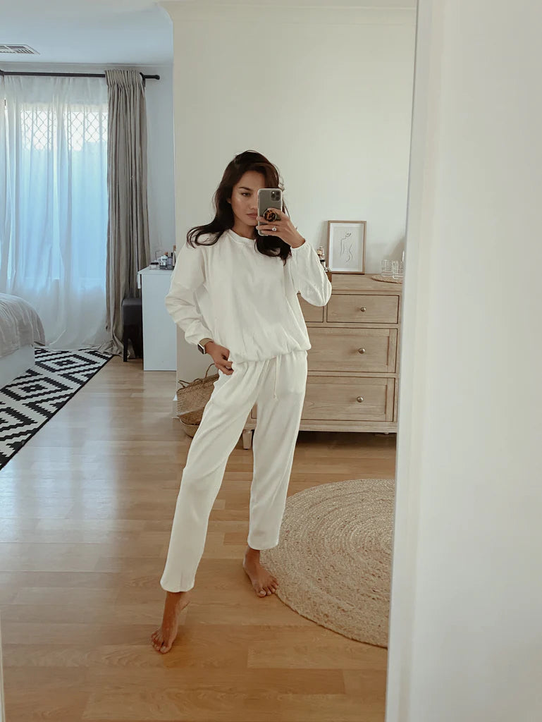 Zaza Ribbed Cotton Lounge Set White Luxe