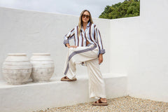 Portofino Pearl Stripe Wide Leg Pant - Cream