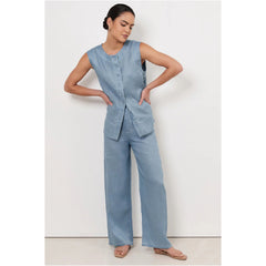 Adorne Chandler Drawstring Linen Pant – Blue