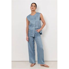 Adorne Chandler Drawstring Linen Pant – Blue