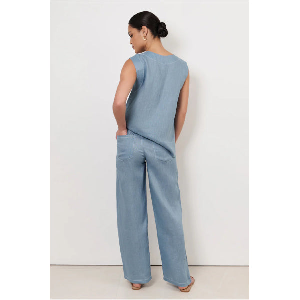 Adorne Chandler Drawstring Linen Pant – Blue